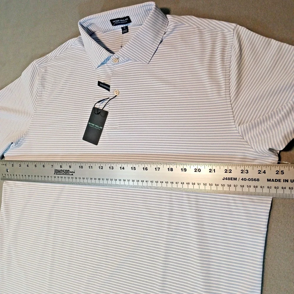 Peter Millar Crown Crafted Performance Striped Mesh Polo Shirt White Blue XL‎